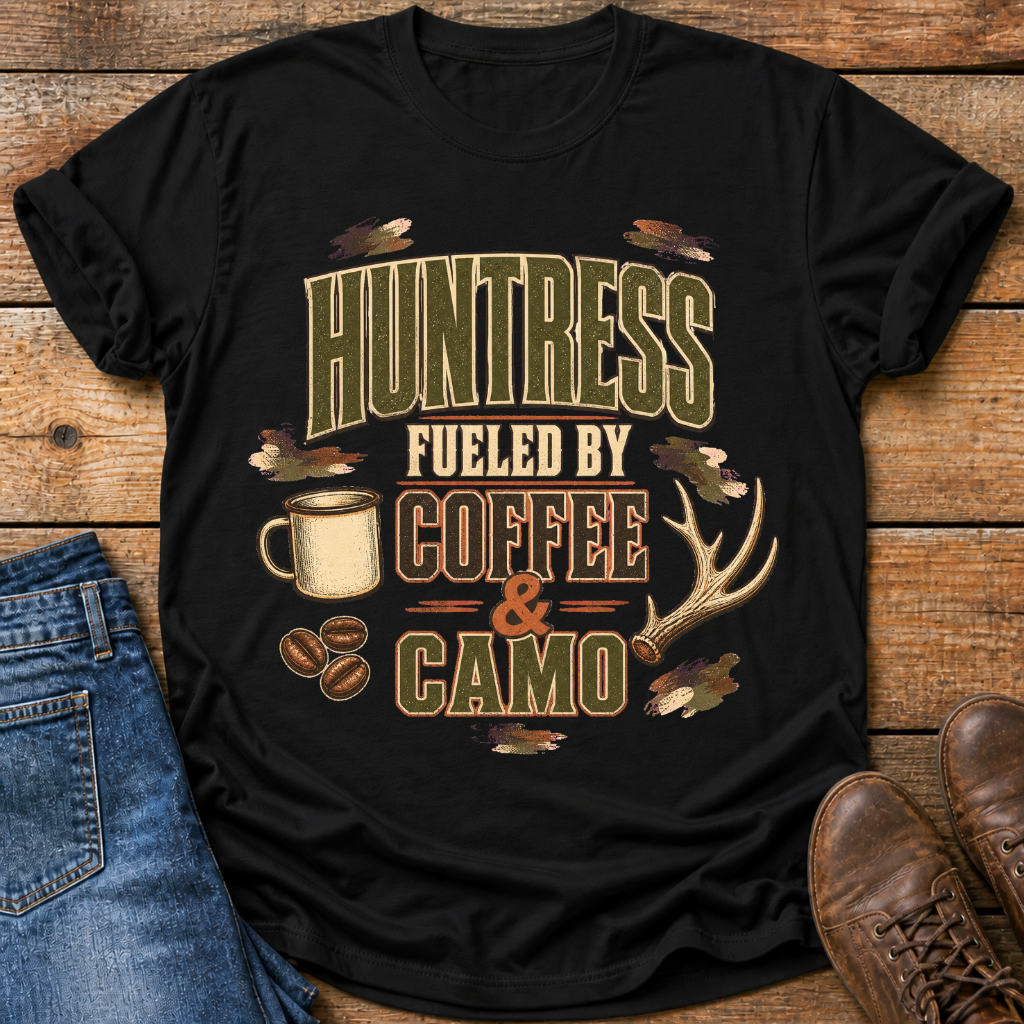 Huntress Fueled By Coffee And Camo T-Shirt