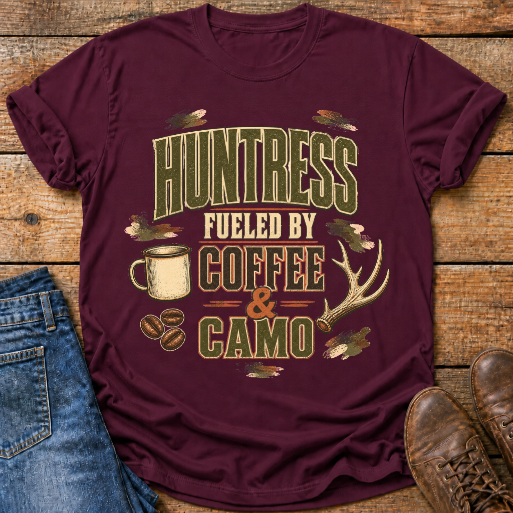 Huntress Fueled By Coffee And Camo T-Shirt