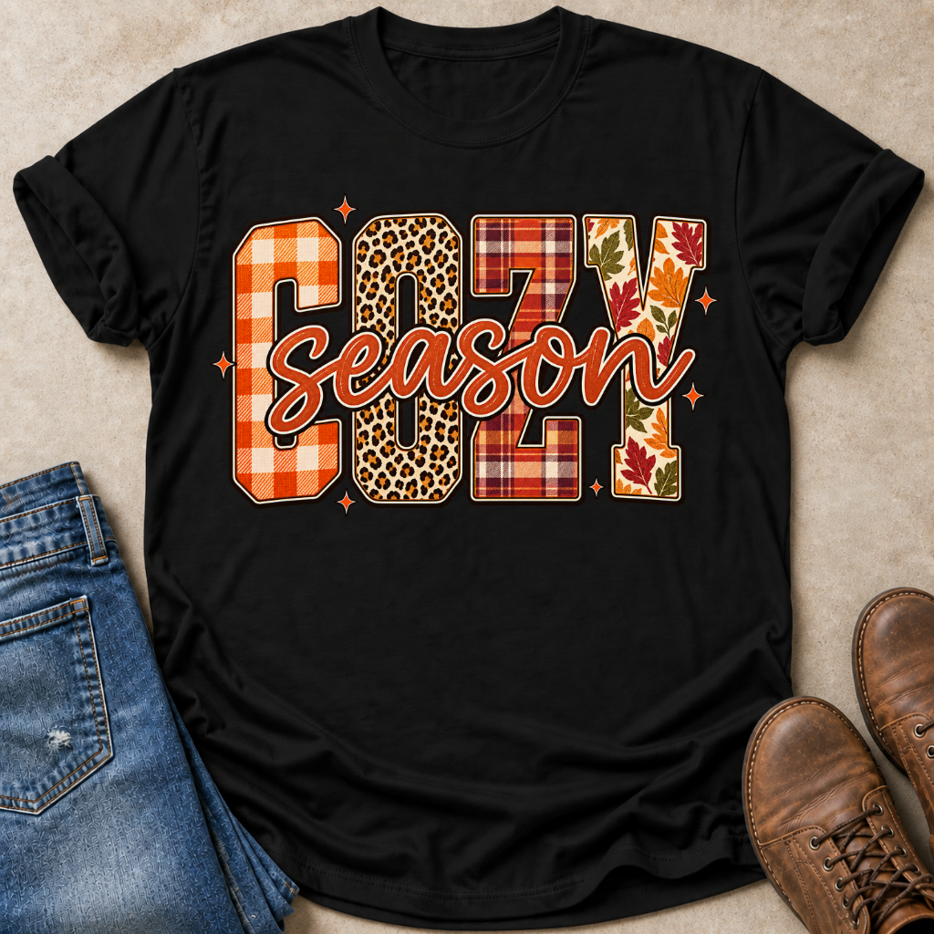 Cozy Season Mixed Patterns T-Shirt