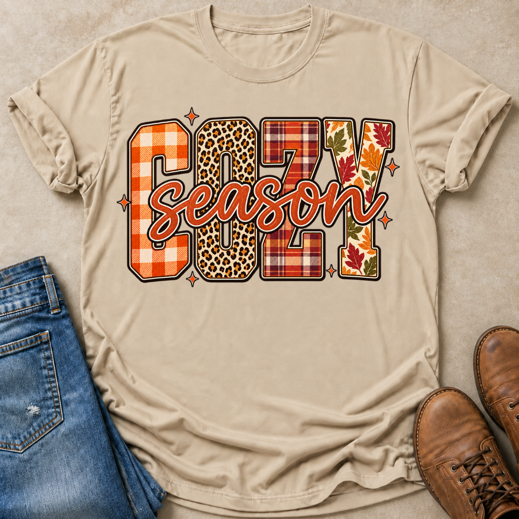 Cozy Season Mixed Patterns T-Shirt