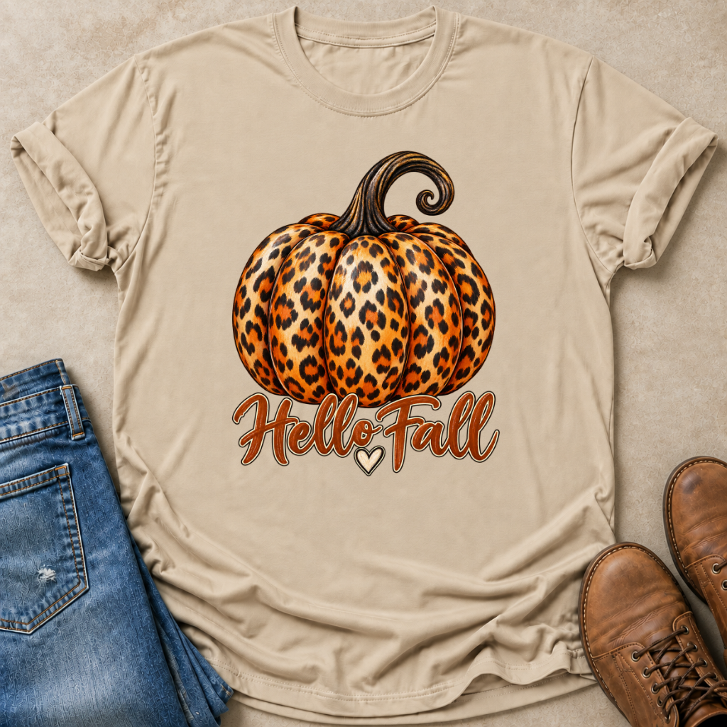 Hello Fall Leopard Pumpkin T-Shirt