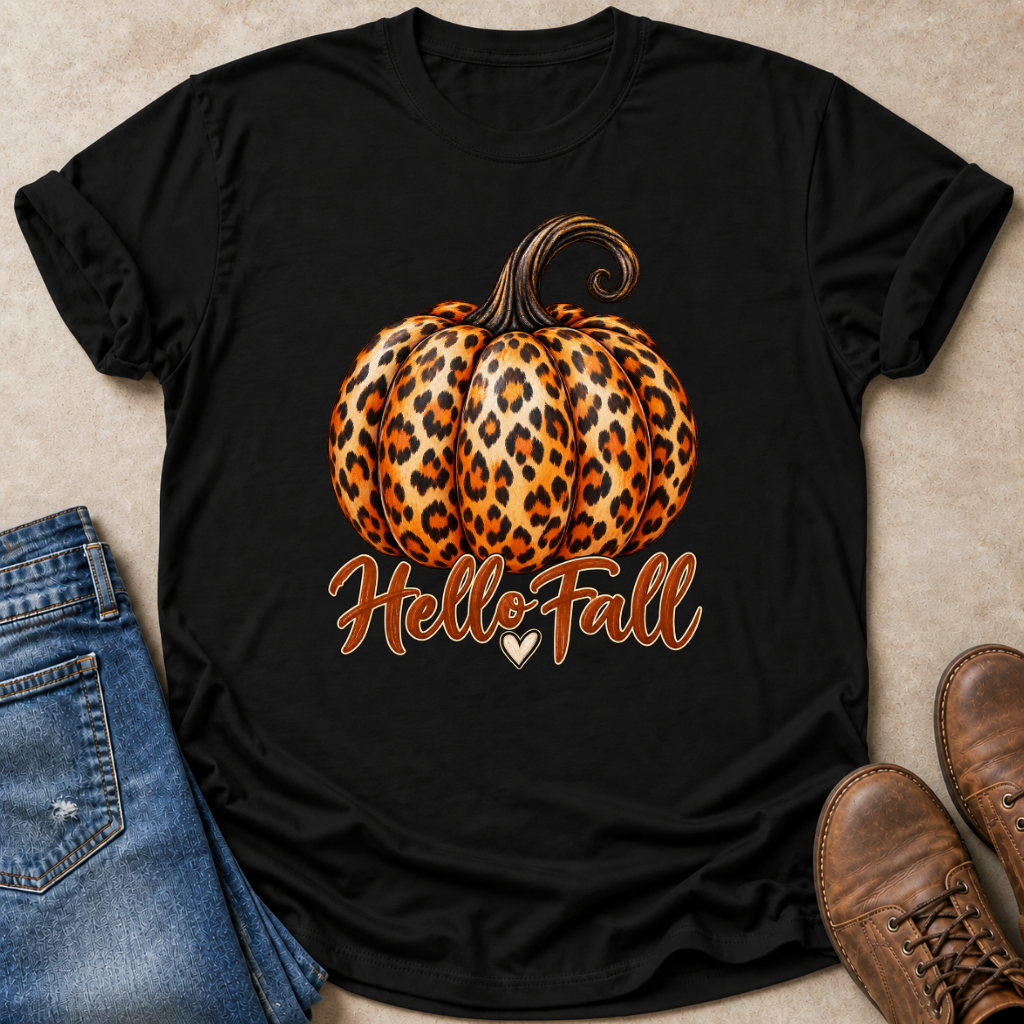 Hello Fall Leopard Pumpkin T-Shirt