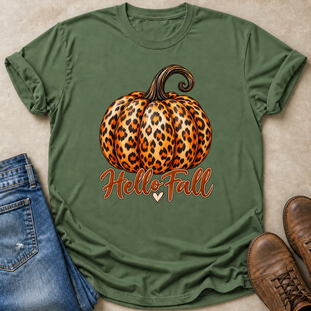 Hello Fall Leopard Pumpkin T-Shirt