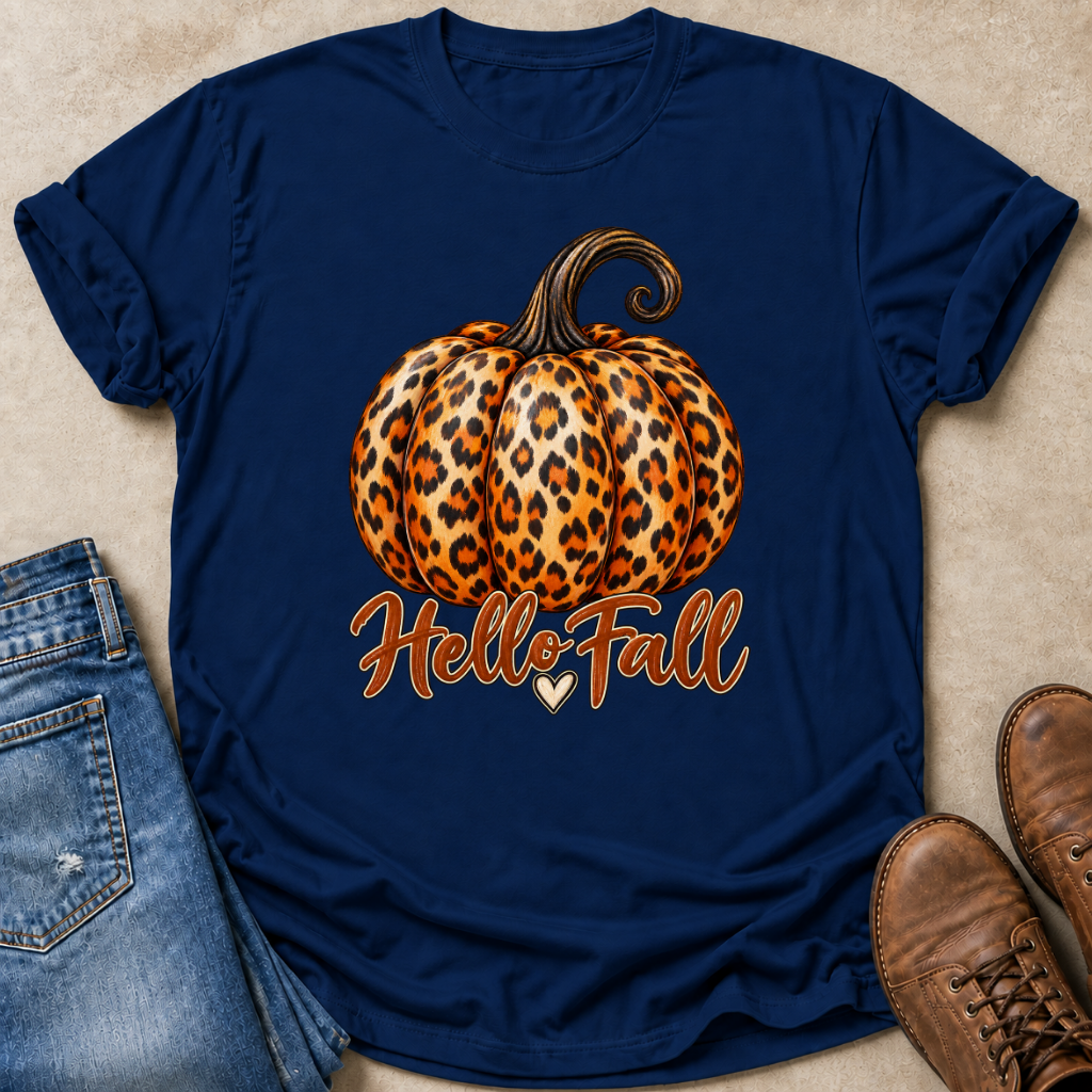Hello Fall Leopard Pumpkin T-Shirt