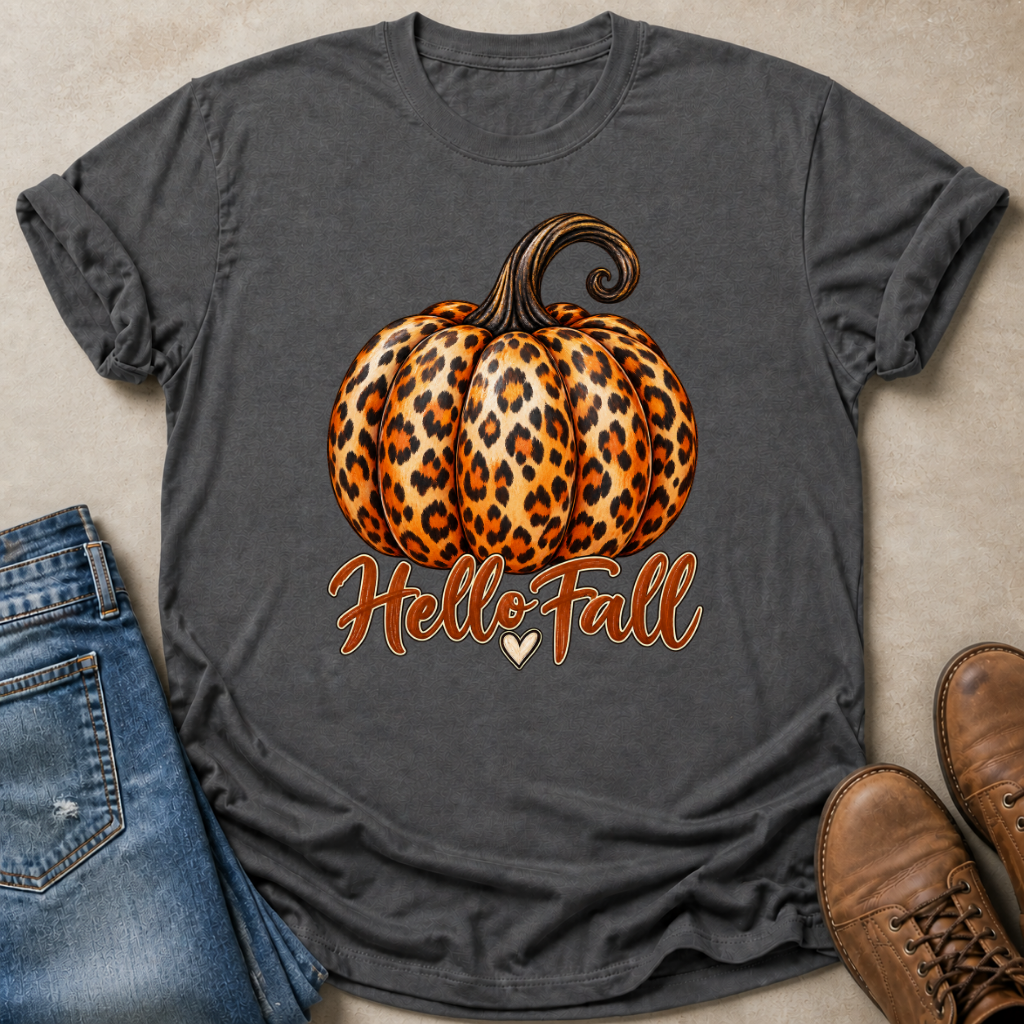 Hello Fall Leopard Pumpkin T-Shirt