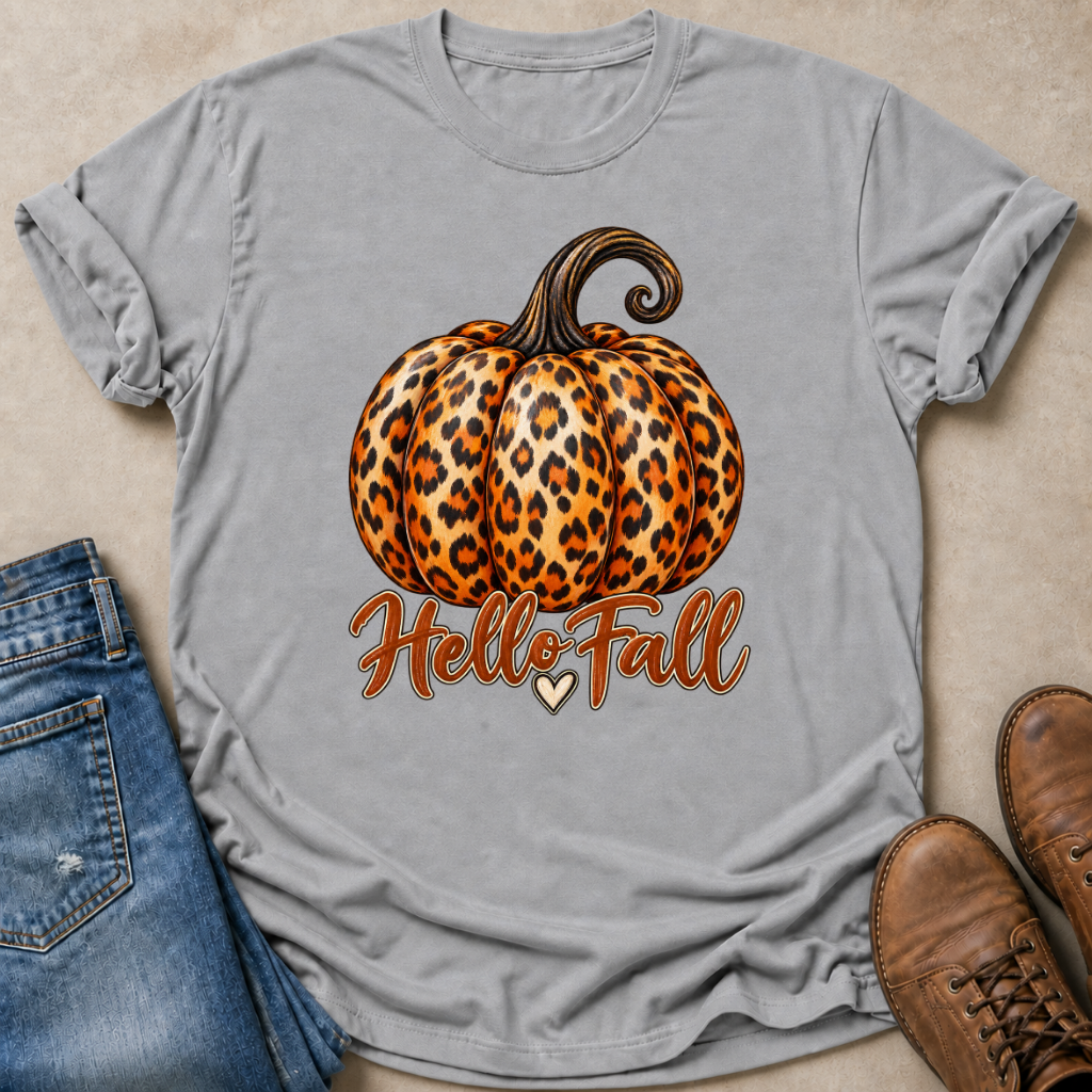 Hello Fall Leopard Pumpkin T-Shirt