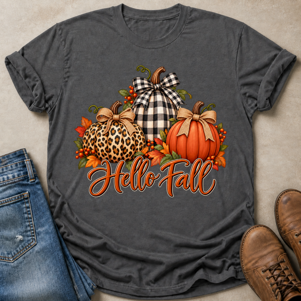 Hello Fall Three Pumpkins T-Shirt