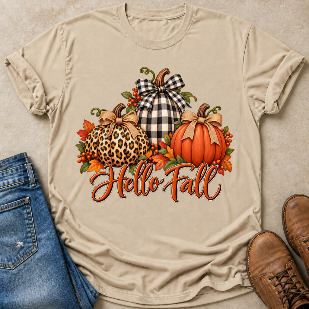 Hello Fall Three Pumpkins T-Shirt