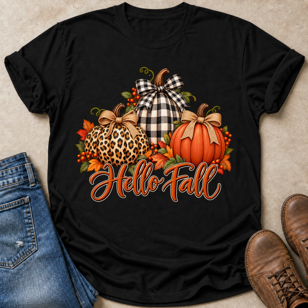 Hello Fall Three Pumpkins T-Shirt