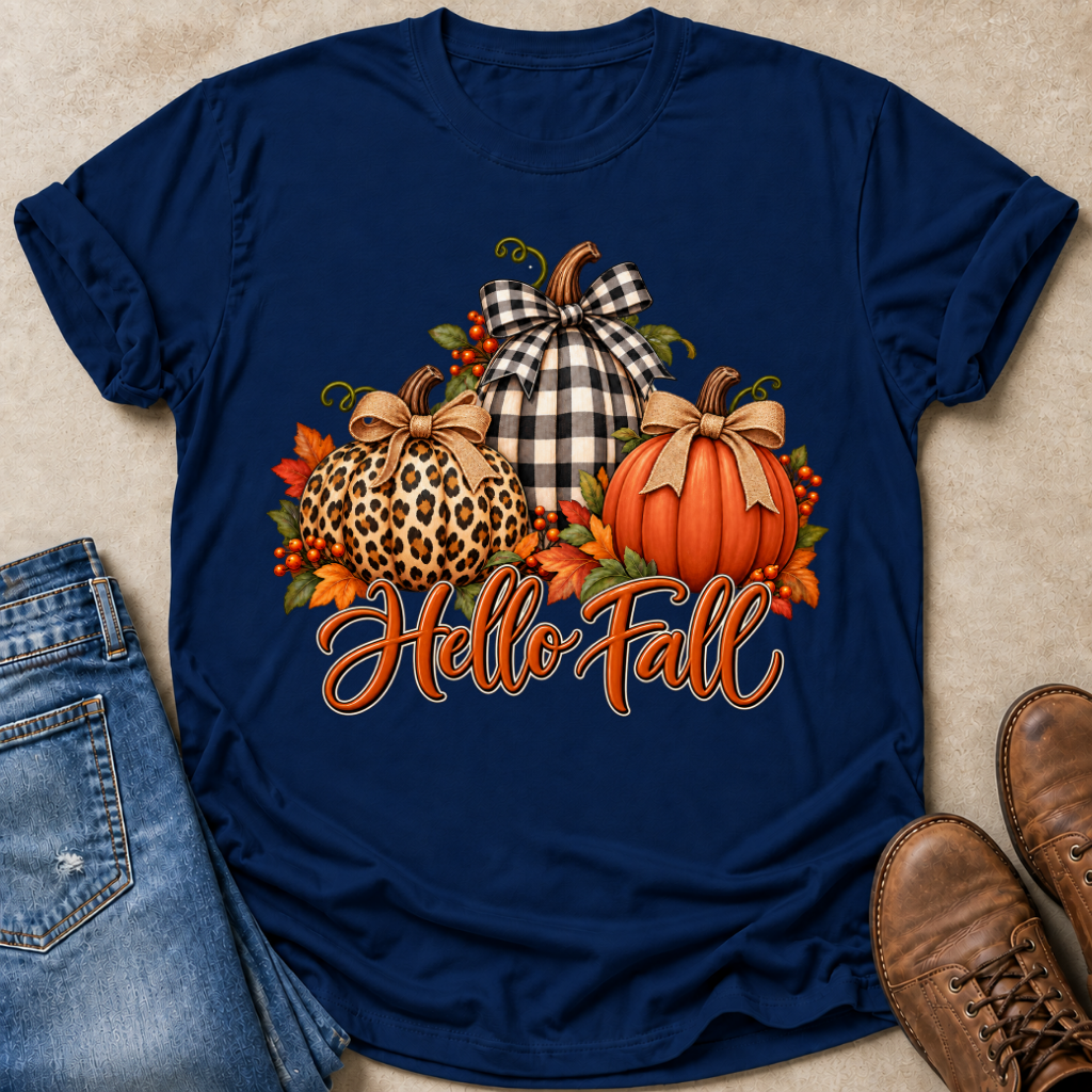 Hello Fall Three Pumpkins T-Shirt
