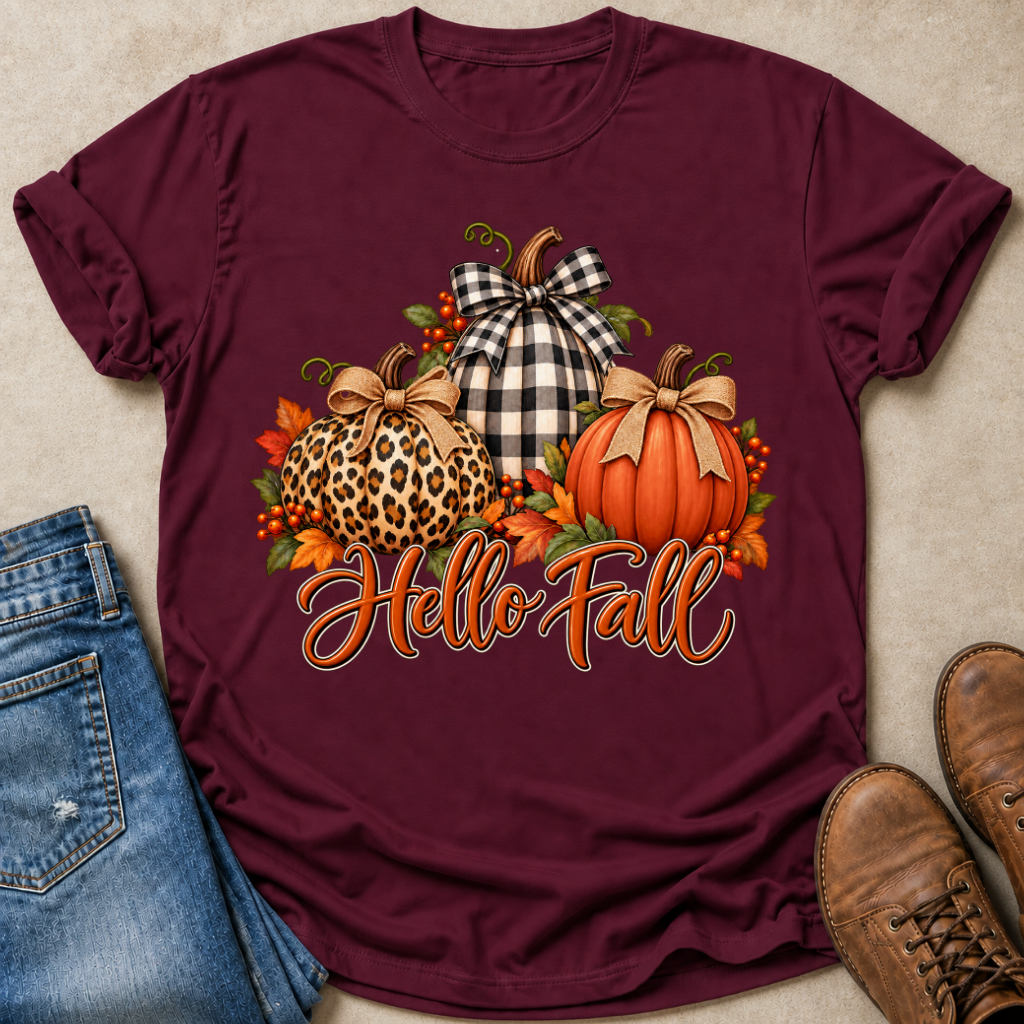 Hello Fall Three Pumpkins T-Shirt