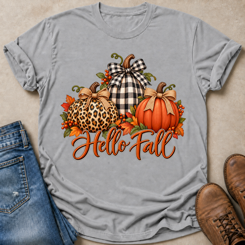 Hello Fall Three Pumpkins T-Shirt