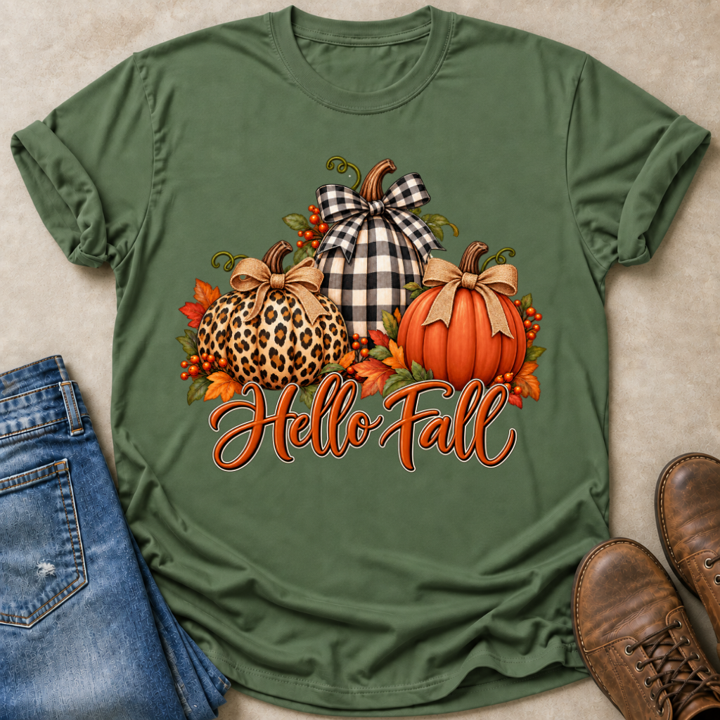 Hello Fall Three Pumpkins T-Shirt