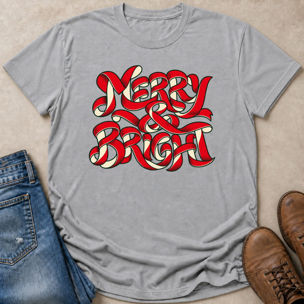 Merry And Bright Ribbon Script T-Shirt