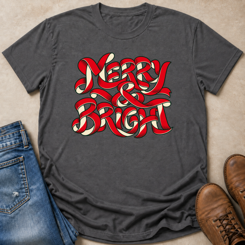 Merry And Bright Ribbon Script T-Shirt