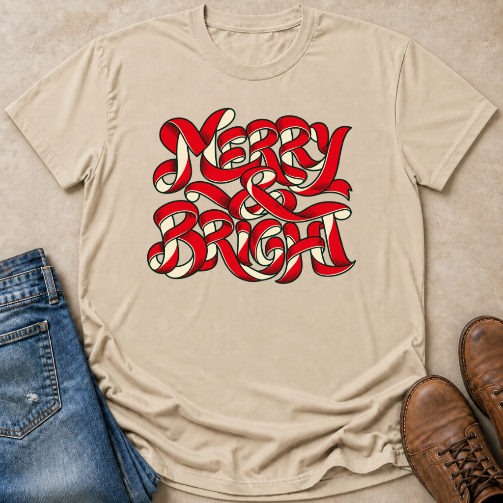 Merry And Bright Ribbon Script T-Shirt