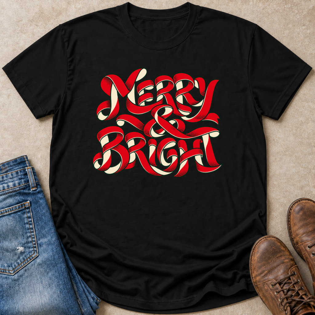 Merry And Bright Ribbon Script T-Shirt