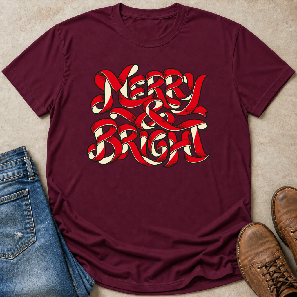 Merry And Bright Ribbon Script T-Shirt