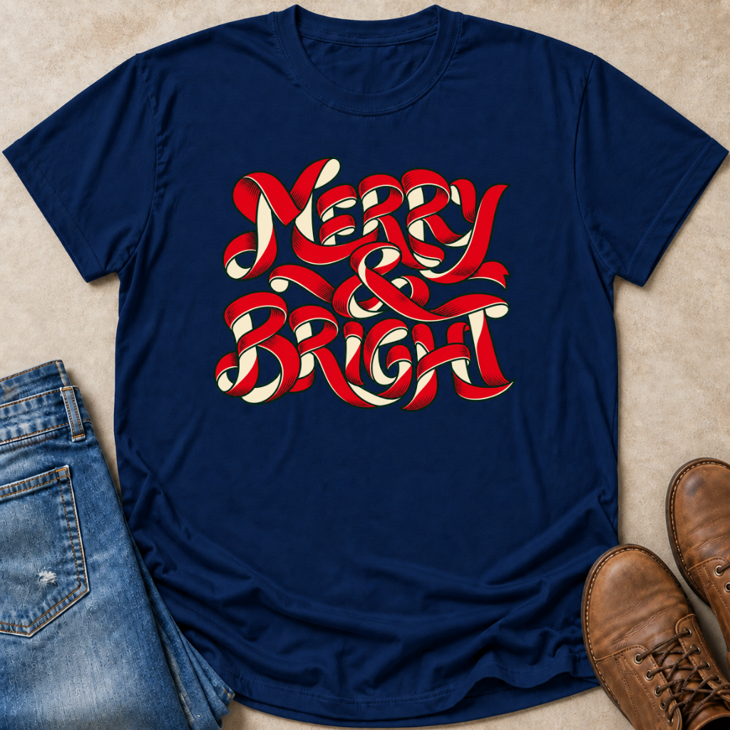 Merry And Bright Ribbon Script T-Shirt