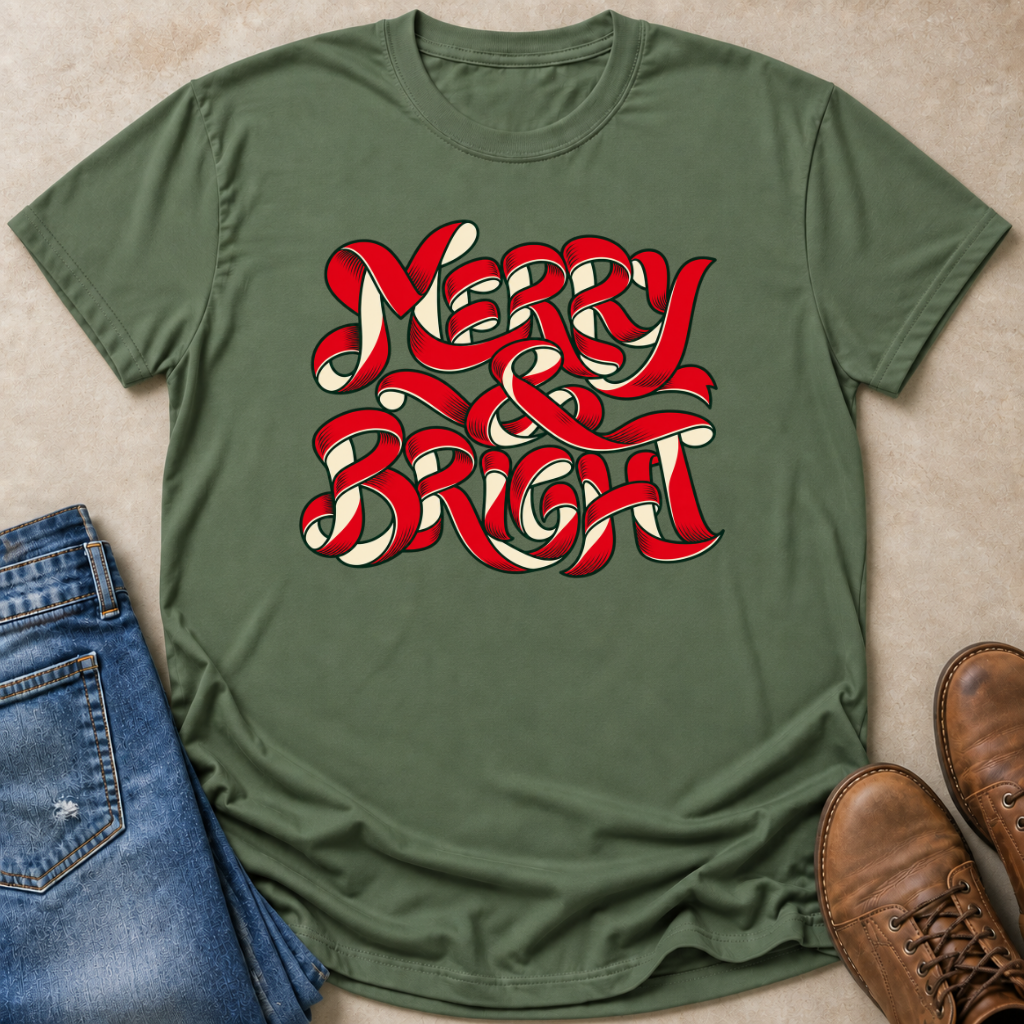 Merry And Bright Ribbon Script T-Shirt